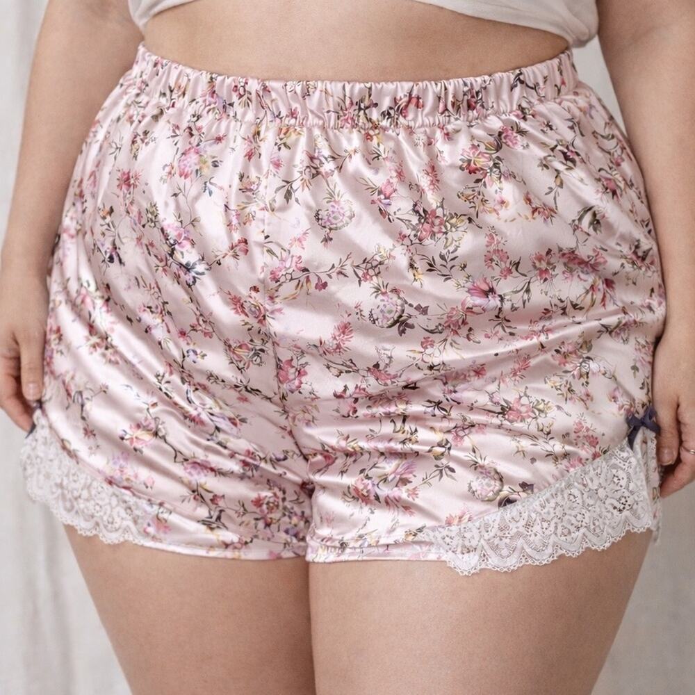 Cacique Floral Lace Trim Sleep Shorts Pink Satin Plus 18/20
